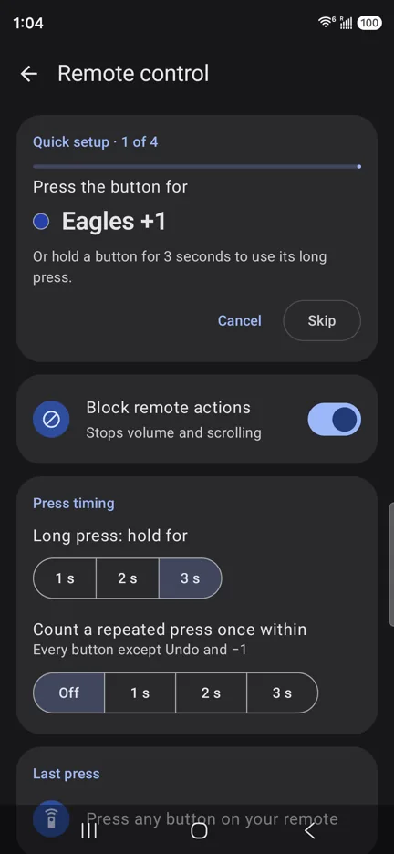 Quick setup, teaching the remote its buttons