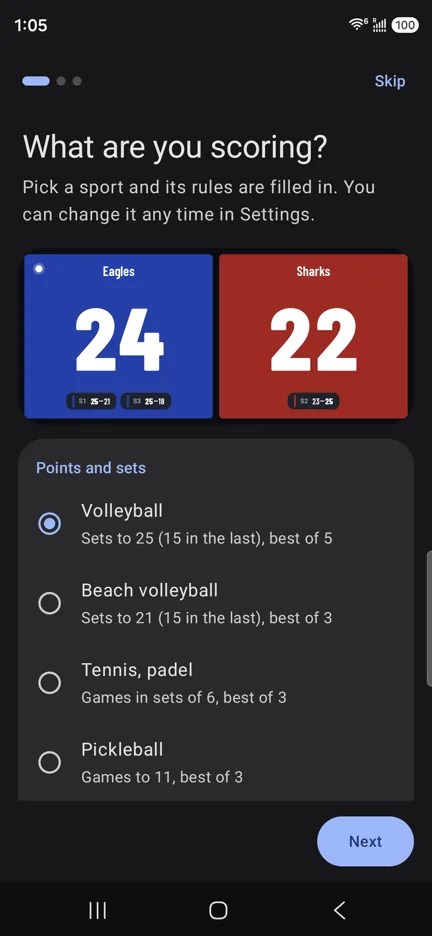 Picking a sport, its rules filled in